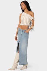 Tamra Sheer Knit Asymmetric Top