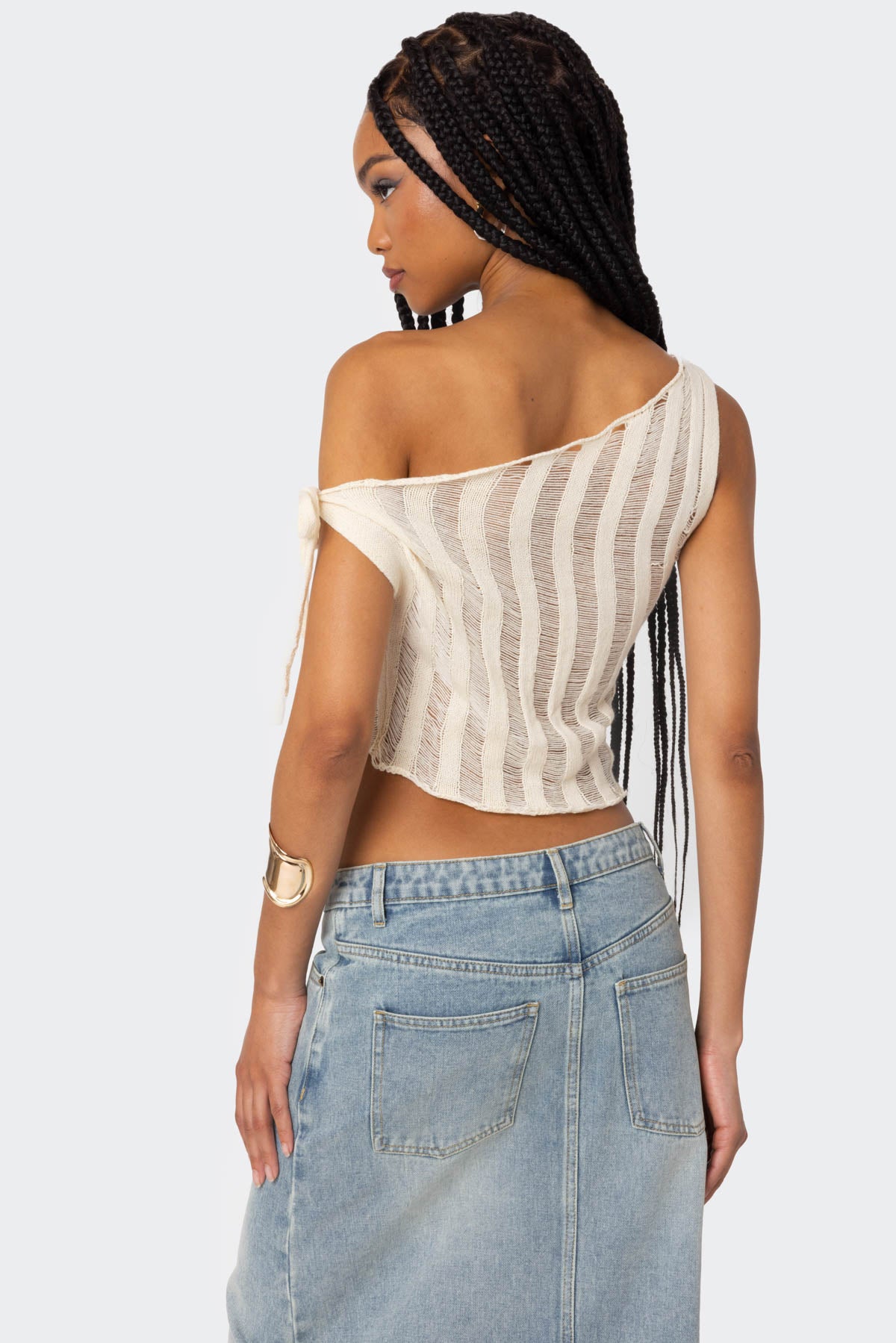 Tamra Sheer Knit Asymmetric Top