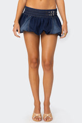 Double Belted Denim Bubble Skort