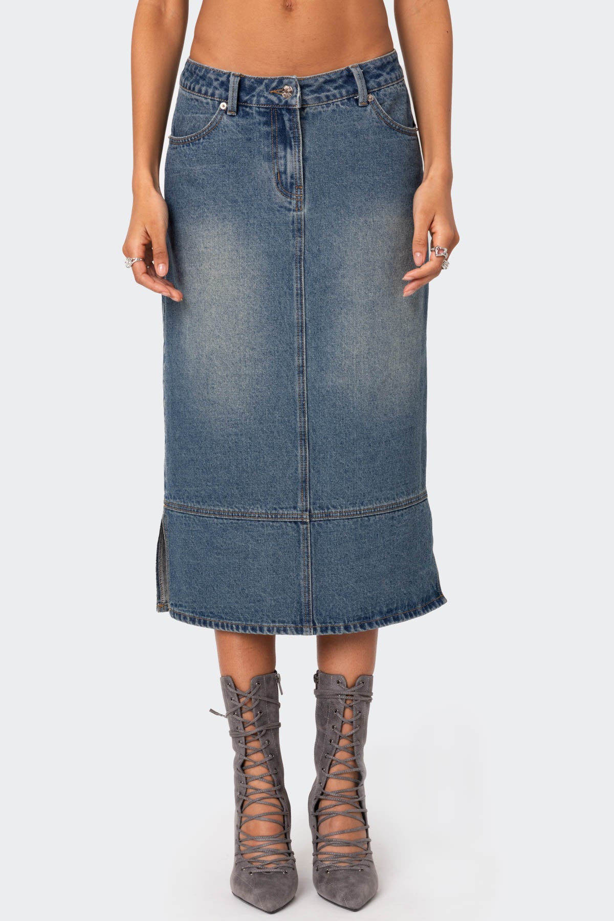 Lassy Washed Denim Midi Skirt