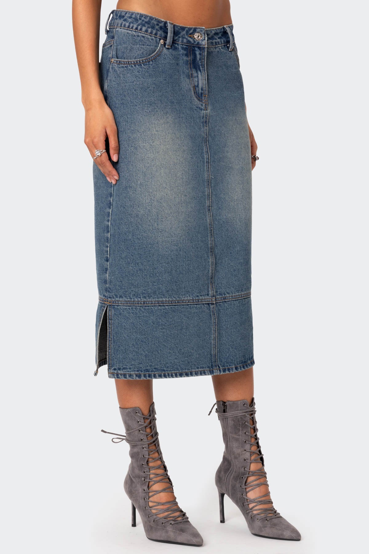 Lassy Washed Denim Midi Skirt