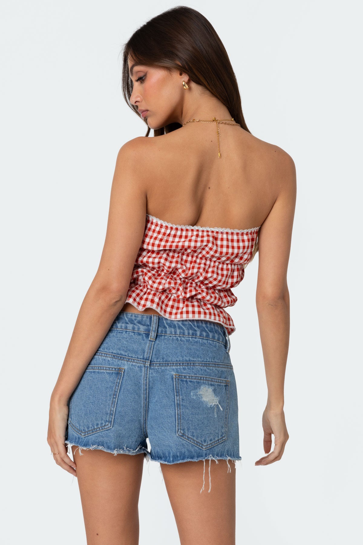 Lanna Gingham Elastic Scrunch Top