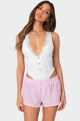 Bloom Lace Trim Ribbed Bodysuit