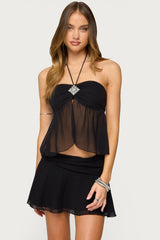 Jettie Sheer Chiffon Split Front Top