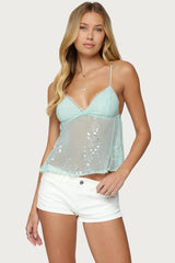 Sequin Sheer Mesh Babydoll Top