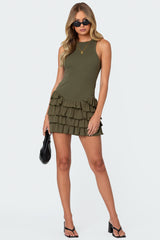 Margot Ruffle Hem Ribbed Mini Dress