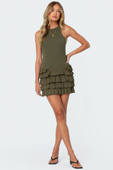 Margot Ruffle Hem Ribbed Mini Dress