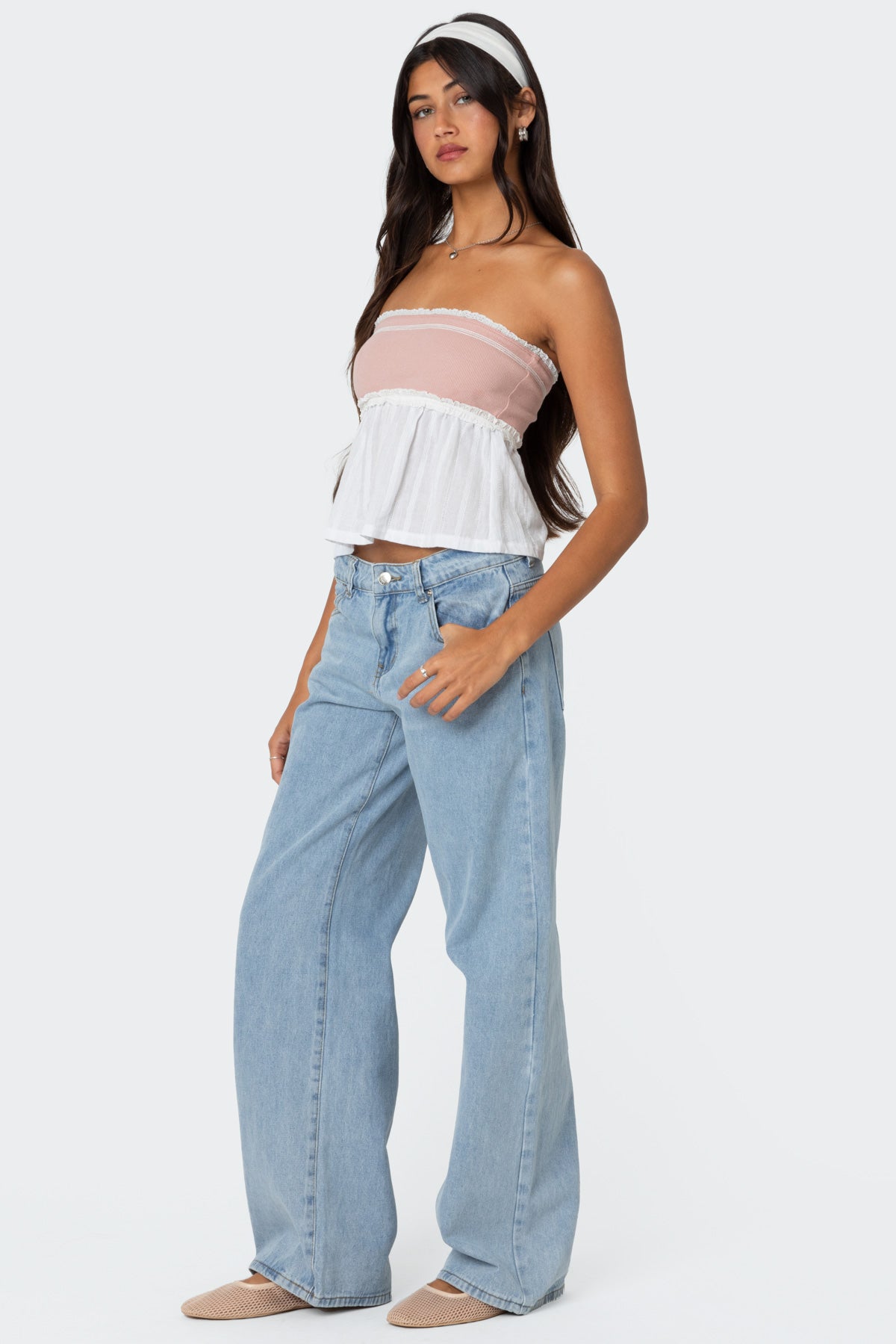 Rena Ribbed Peplum Tube Top