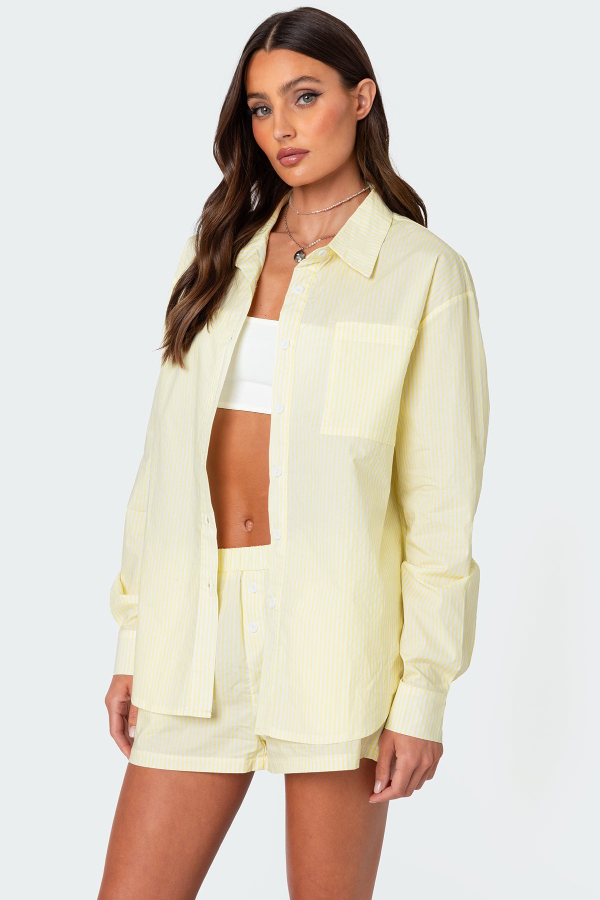 Oversized Pinstripe Button Up Shirt