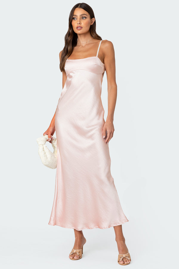 Vienna Open Back Satin Effect Maxi Dress