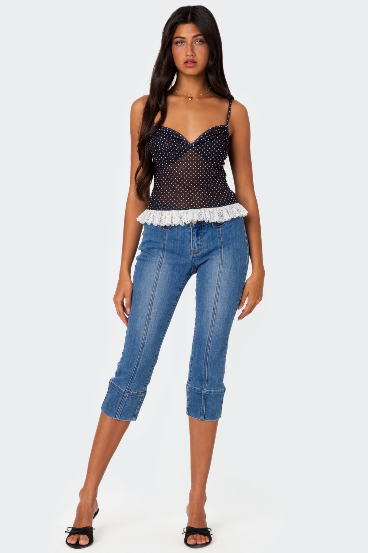 Polka Dot Cupped Mesh Top