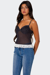 Polka Dot Cupped Mesh Top