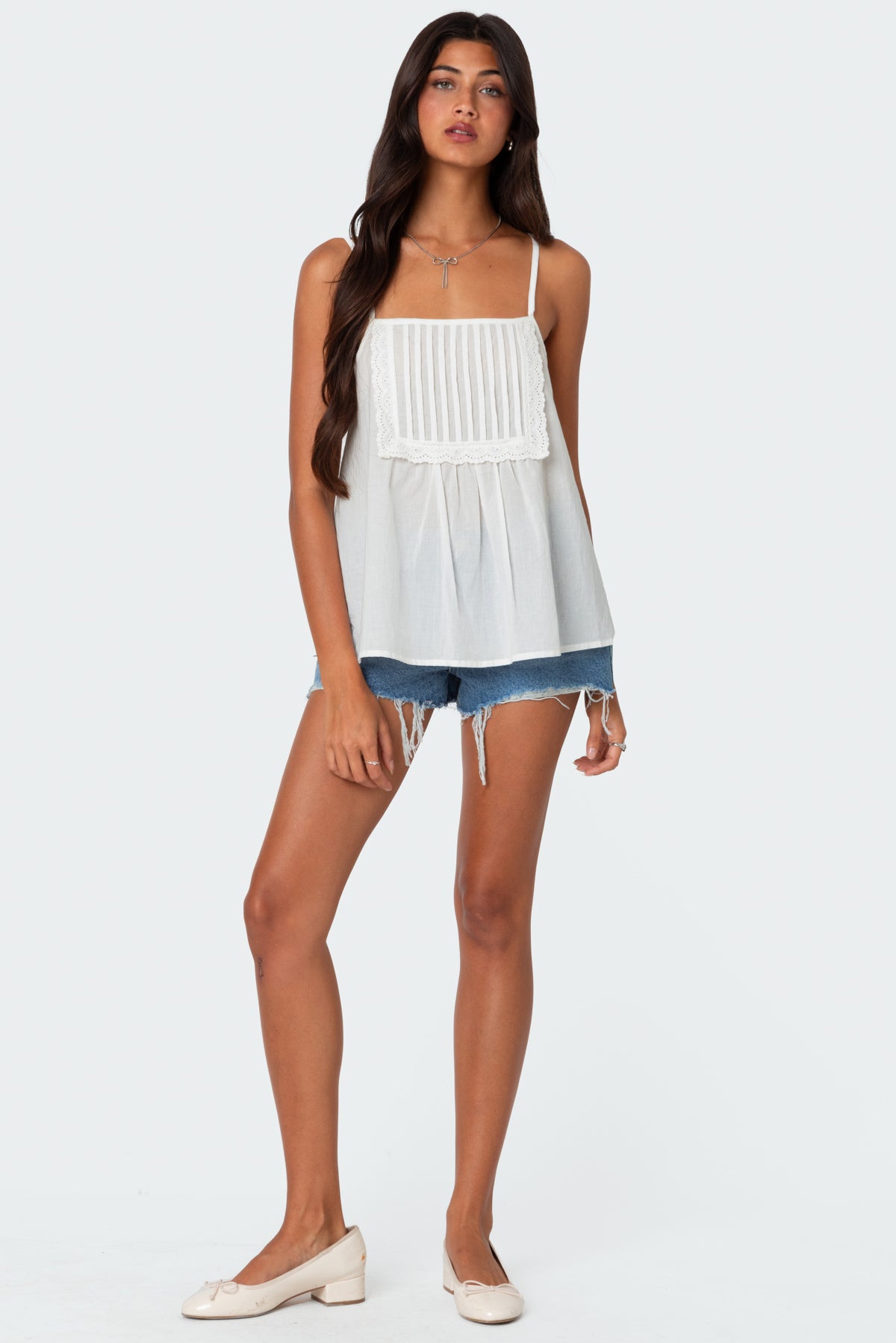 Eyelet Trim Paneled Top