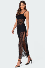 Sheer Mesh & Lace Patchwork Maxi Dress