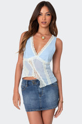 Chiffon & Lace Sheer Asymmetric Top