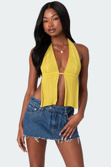 Caraway Ribbed Knit Split Front Top