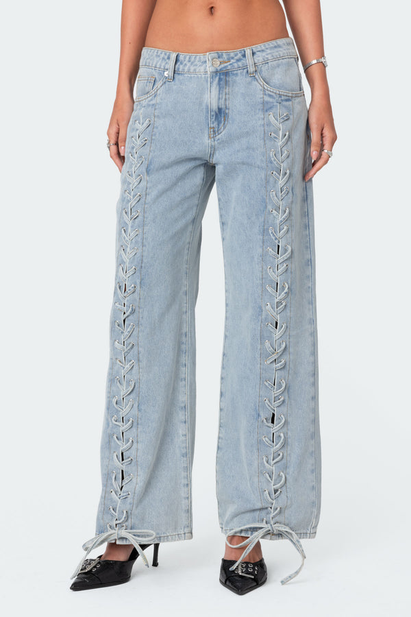 Laced Up Low Rise Jeans