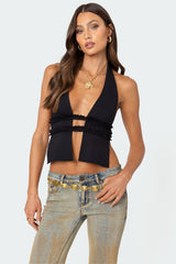 Luma Split Front Backless Halter Top