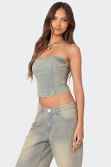 Shira Washed Denim Tube Top