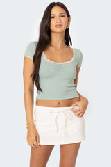 Cinched Lace Trim Top