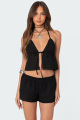 Jael Tie Front Eyelet Halter Top