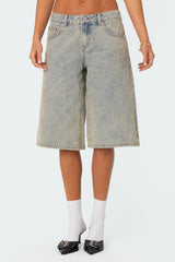 Xtra Long Acid Wash Denim Bermuda Shorts