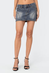 Uma Top Stitch Washed Denim Mini Skirt