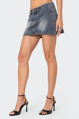 Uma Top Stitch Washed Denim Mini Skirt