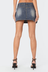 Uma Top Stitch Washed Denim Mini Skirt