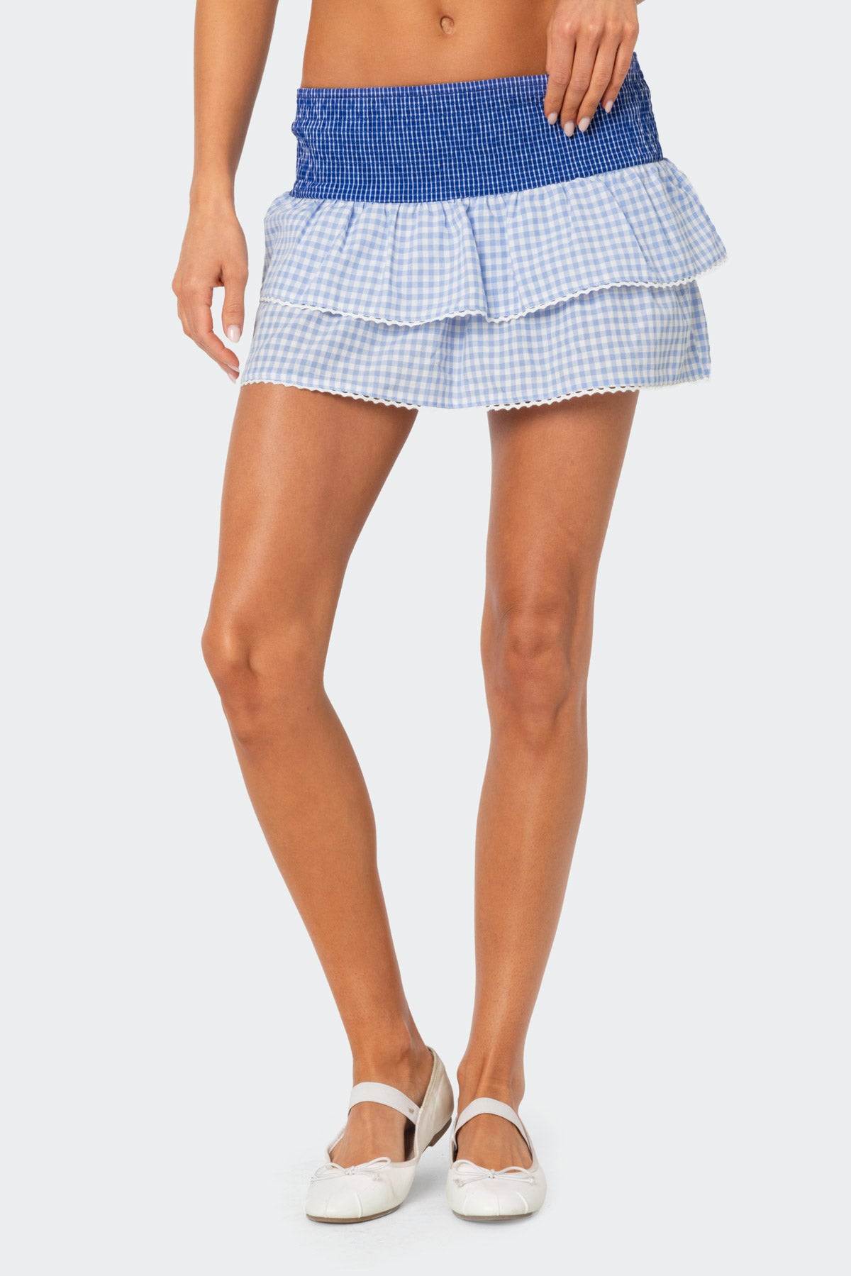 Double Gingham Ruffled Mini Skirt