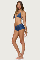 Agnes Denim Printed Triangle Bikini Top