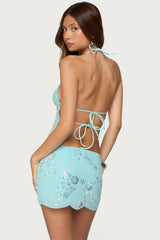 Nelley Backless Beaded Sequin Chiffon Top