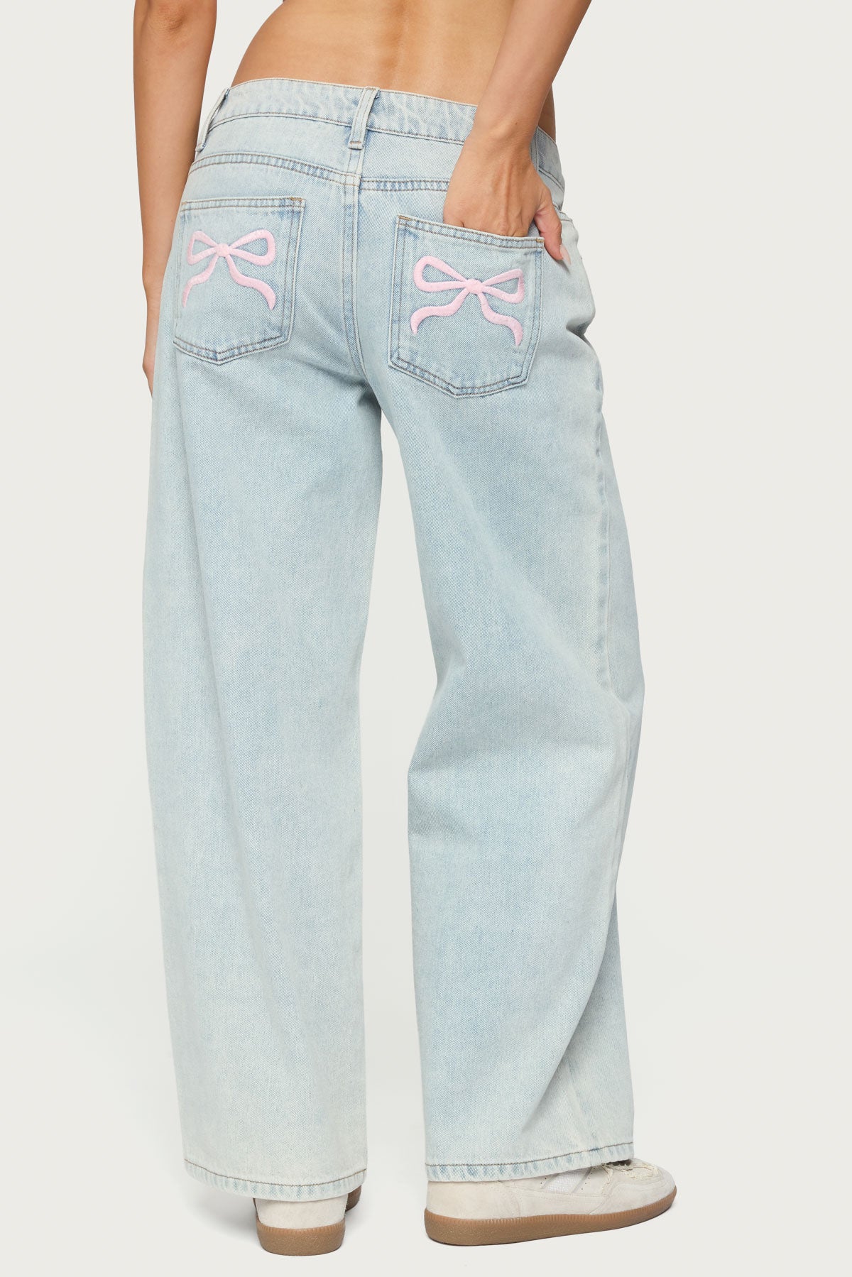 Petite Bow Pocket Low Rise Baggy Jeans