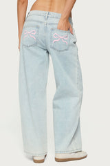 Petite Bow Pocket Low Rise Baggy Jeans