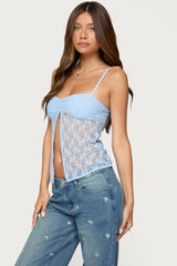 Priya Sheer Lace Split Front Top