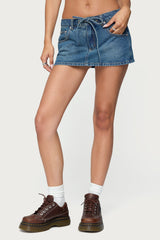 Ziggie Tie Front Denim Mini Skort