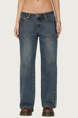 Petite Contrast Panel Low Rise Baggy Jeans