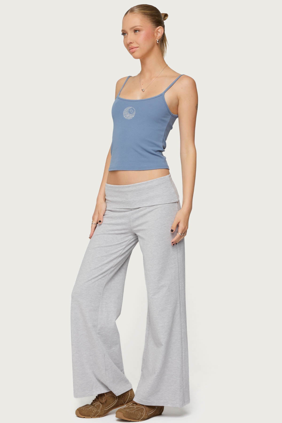 Petite Wide Leg Fold Over Trousers