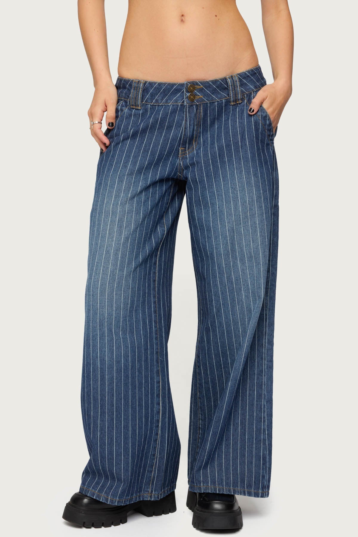 Petite Cory Striped Low Rise Baggy Jeans