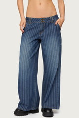 Petite Cory Striped Low Rise Baggy Jeans