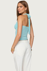 Lovina Textured Striped Halter Top