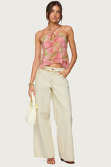 Dragon Lily Layered Chiffon Halter Top