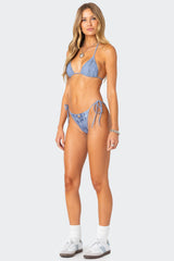 Denim Printed String Bikini Bottom