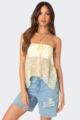 Embroidered Sheer Strapless Top