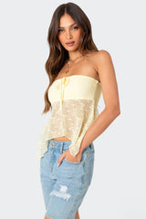 Embroidered Sheer Strapless Top