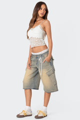 Lace Boxer Denim Bermuda Shorts