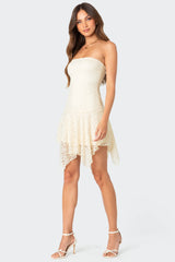 Sandia Asymmetric Lace Mini Dress