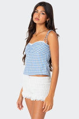 Billie Open Tie Back Gingham Top