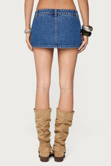 Studded Grommet Denim Mini Skort