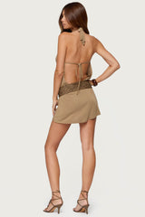 Lukka Backless Halter Wrap Mini Dress